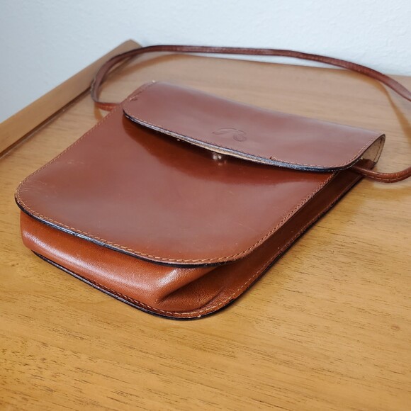 VTG 90s Cognac Brown Leather Shoulder Bag Purse Boho Western Made in Italy - Picture 3 of 12